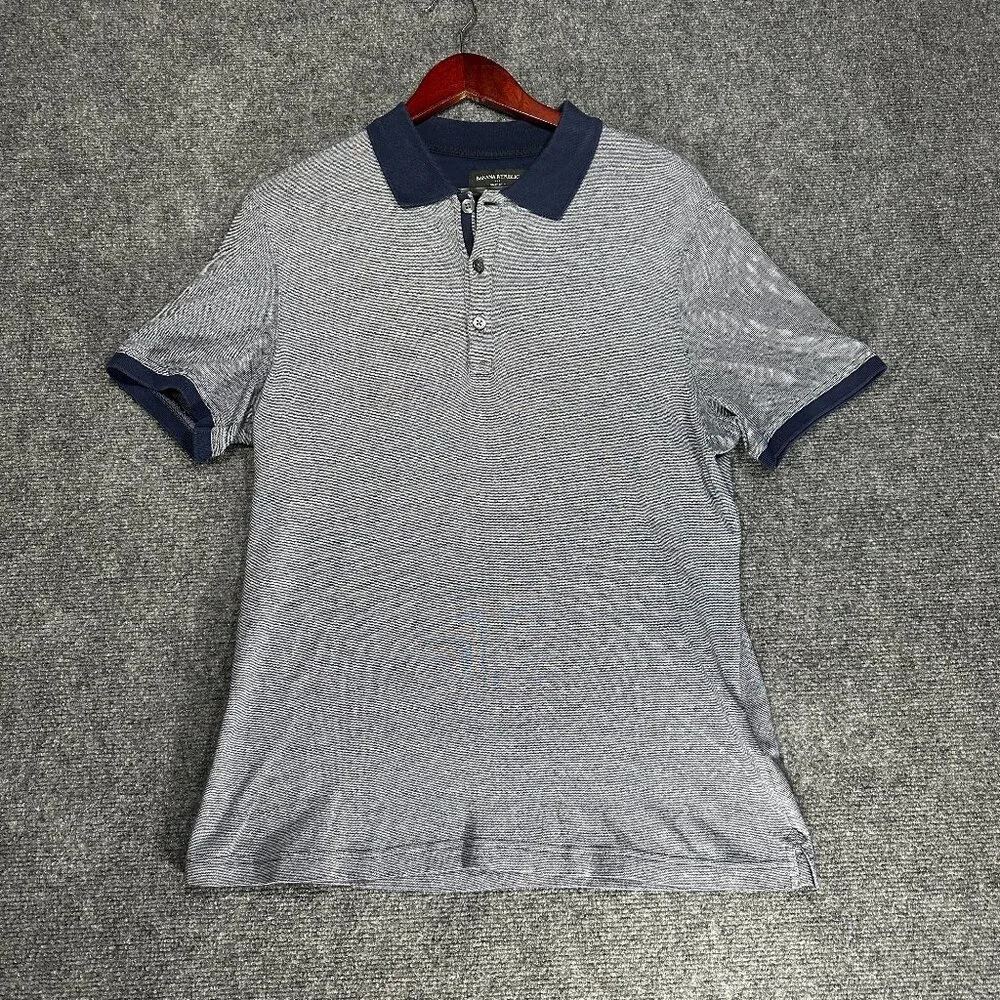 Banana Republic Dress Polo Shirt Mens Medium Short Sleeve Blue Cotton Split Hem